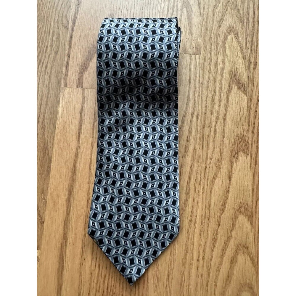 Charleston Tie Rack 100% Silk Men’s Tie Blue Geometric Italian‎  3.5”X 58” NWOT